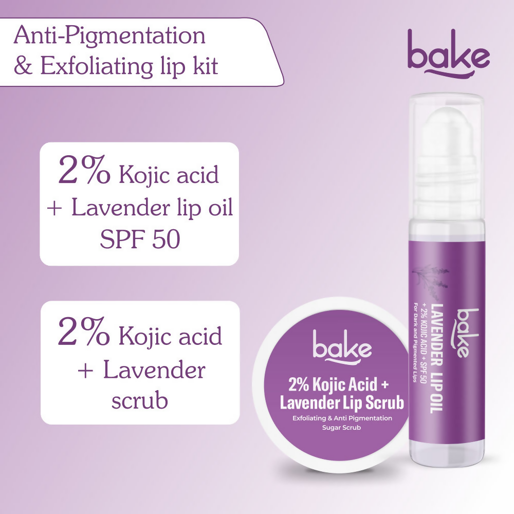 Bake Kojic Acid Lavender Lip Kit With Lip Balm SPF 50 & Lip Scrub For Dark & Pigmented Lips