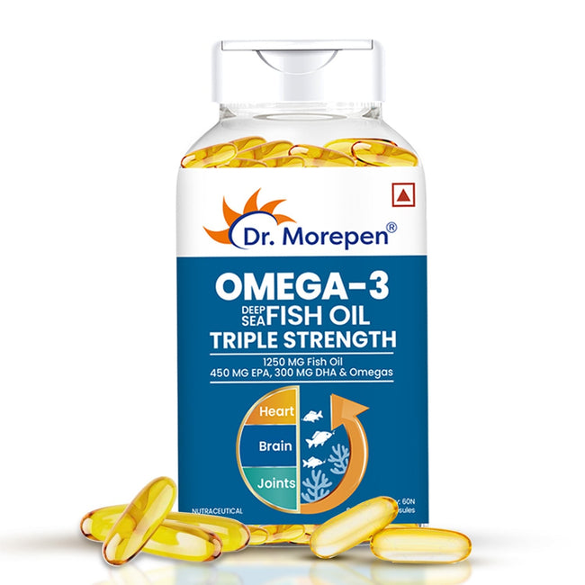 Dr. Morepen Omega-3 1250Mg Deep Sea Fish Oil Triple Strength Softgel Capsules Hover Image
