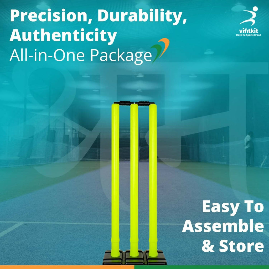 Vifitkit Cricket Stumps with Stand & Bails (Black and Flourescent Green)