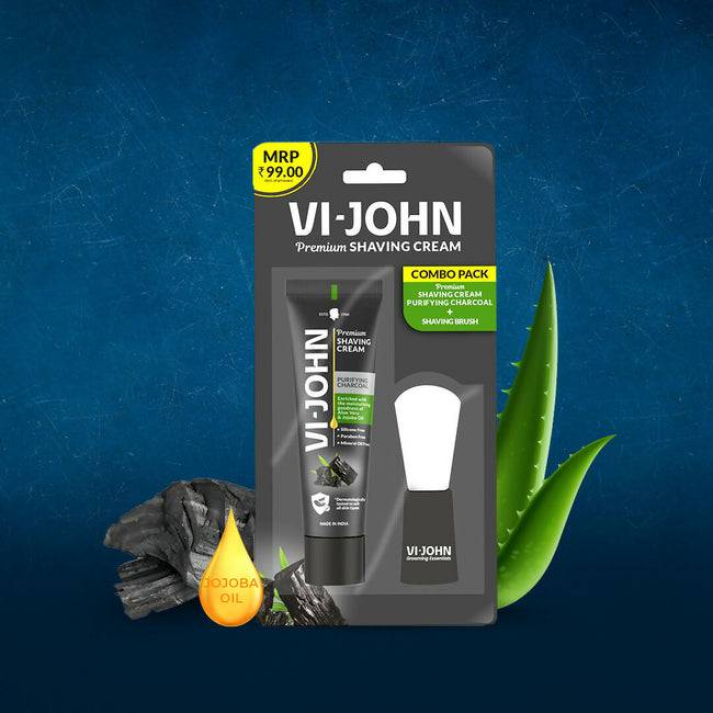 VI-JOHN Dermatologically Tested Premium Claming Aqua Shaving With Shaving Brush Cream Enriched with Aloevera & Almond Oil free From Silicone, Paraben & Mineral Oil Main Image
