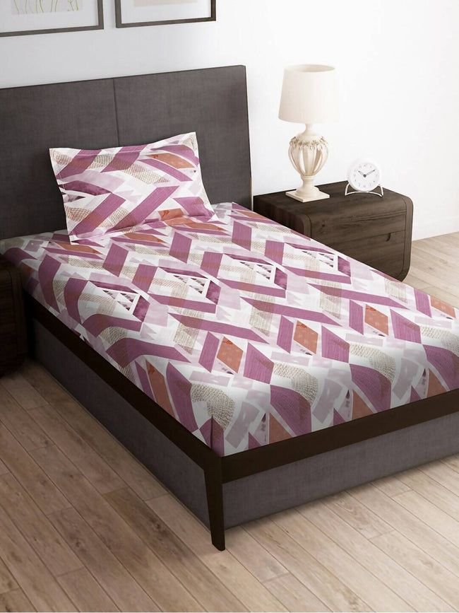 Story@home Arena Pink & White Geometric Printed 180 TC Bedsheet & Pillow Covers Main Image
