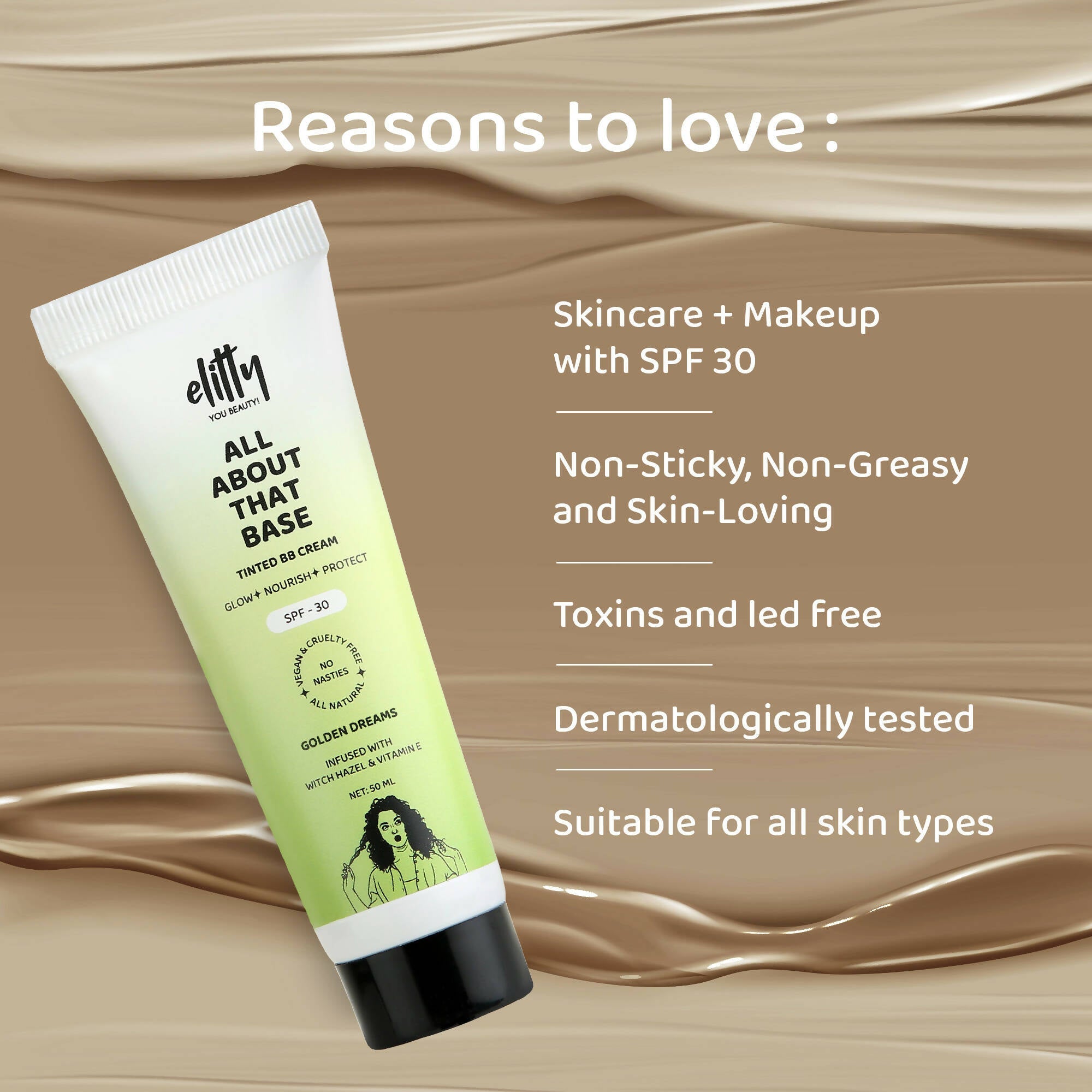 Elitty All About That Base Tinted BB Cream with SPF 30 - Golden Dreams (Deep)