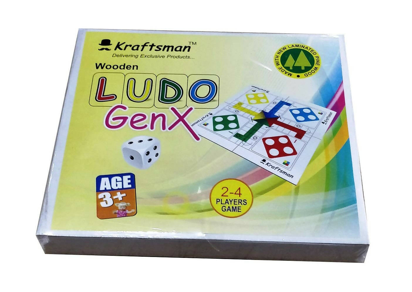 Kraftsman Wooden Portable Ludo Board Game for Kids and Adults (11?11 Inches) | Travel Pouch Included for Pawns and Dice