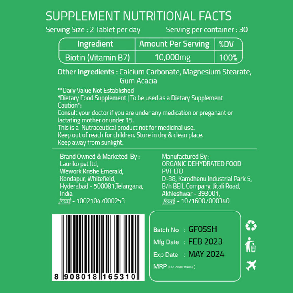 Laurik Biotin Tablets For Men And Women | Biotin Supplement For Hair Growth And Glowing Skin