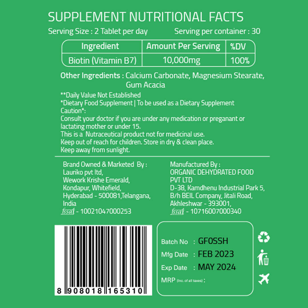 Laurik Biotin Tablets For Men And Women | Biotin Supplement For Hair Growth And Glowing Skin