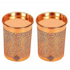 Copper Glass Tumbler with Lid Embossed Design
