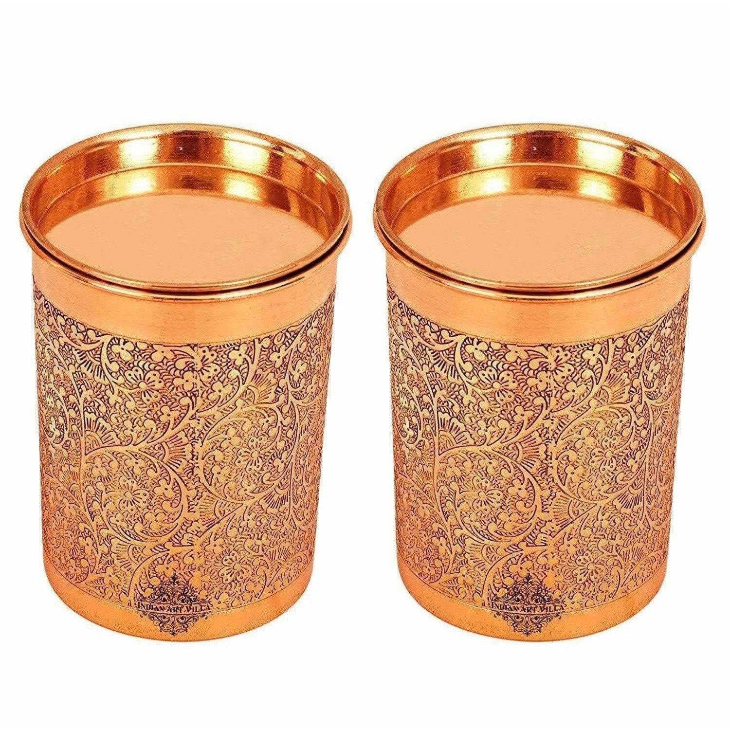Copper Glass Tumbler with Lid Embossed Design