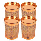 Copper Glass Tumbler with Lid Embossed Design