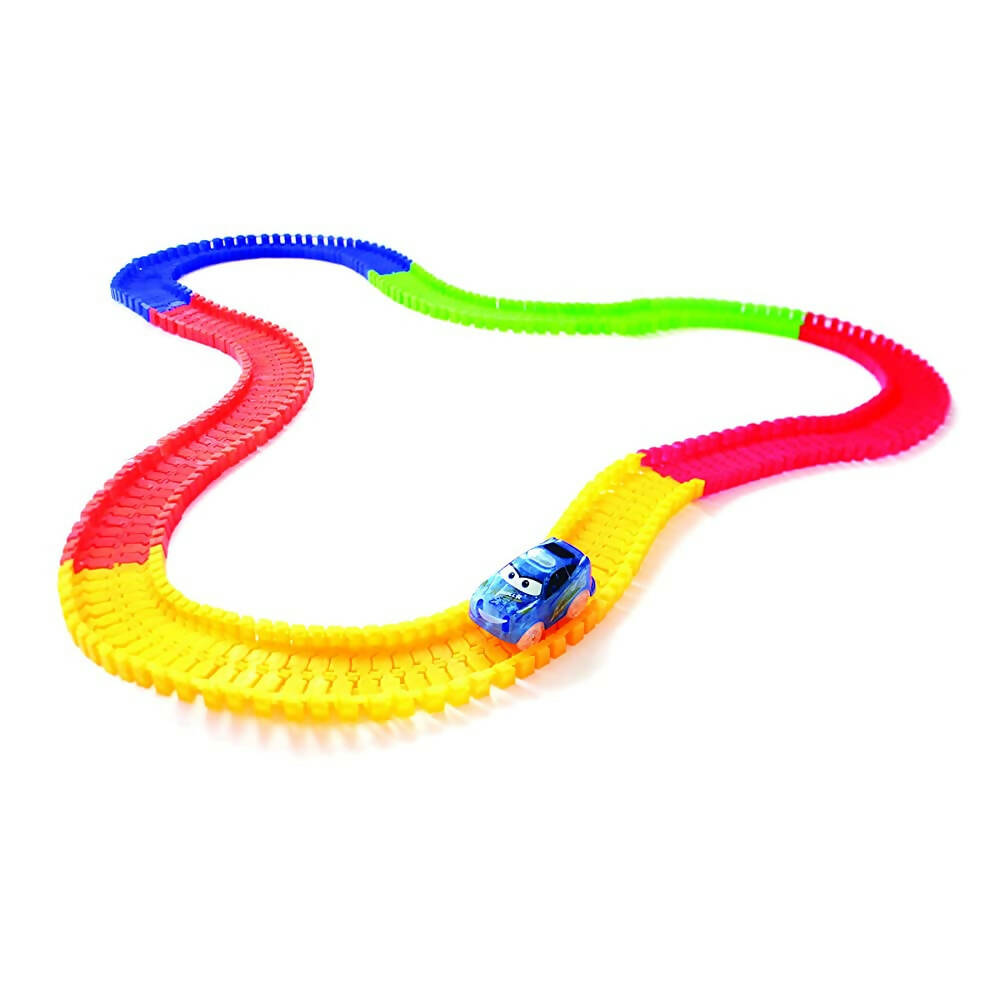 Kipa 2 Magic Race car with 238 Bend Flex and Glow Tracks, Plastic Magic 14 Feet Long Flexible Tracks Car Play Set for Kids (Multi Color)