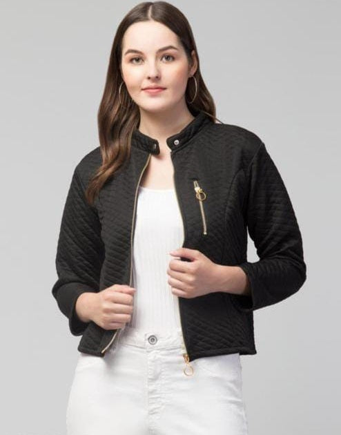 PAVONINE Black Color Burfi-Design Zipper Jacket For Girls Main Image