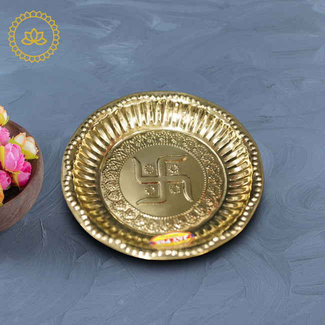 Brass Swastik Plate Aarthi: Embrace Divine Blessings and Harmony Hover Image
