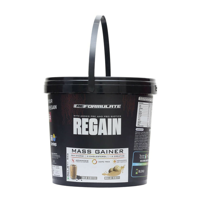 Reformulate Regain I Mass Gainer with Added Pre and Pro Biotics I 364 Energy | 1.5 Creatine - Cold Coffee & Malai Kulfi Hover Image
