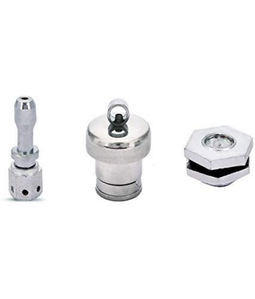 NILAY Whistle Regulator Brass Vent Pipe, Steel Weight Whistle and Silver Safety Valve for All Pressure Cookers (Silver)(Vent Pipe)