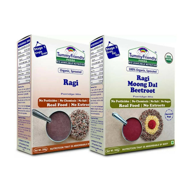 TummyFriendly Foods Organic Sprouted Ragi and Organic Sprouted Ragi, Moong Dal, Beetroot Porridge Mixes Combo Hover Image