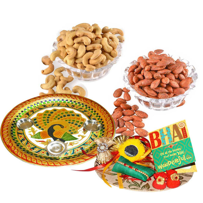 Bikano Masala Almonds and Salted Cashewnuts Rakhi Puja Thali Gifts Hover Image