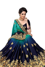 Sarvadarshi Fashion Women's Blue Barfi Silk Heavy lace Embroidery work Saree With blouse piece