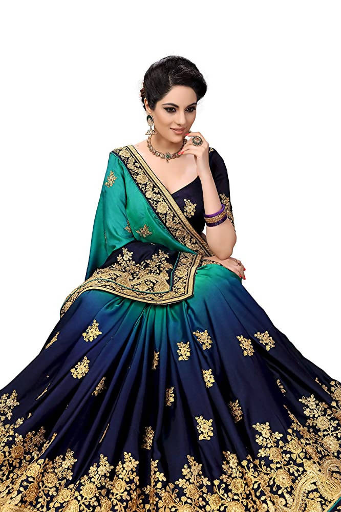 Sarvadarshi Fashion Women's Blue Barfi Silk Heavy lace Embroidery work Saree With blouse piece