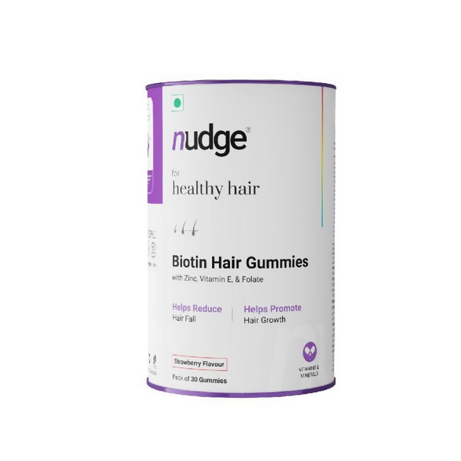 Nudge Biotin Hair Gummies - Strawberry Flavour Hover Image