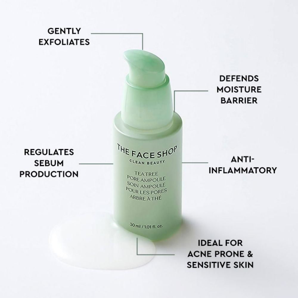 The Face Shop Tea Tree Pore Ampoule With AHA, Ip BHA, PHA & Hyaluronic Acid, For Oily & Acne Skin