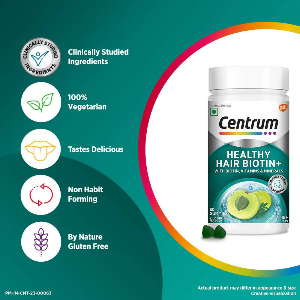 Centrum Healthy Hair Biotin+ Gummies - Strawberry Flavor