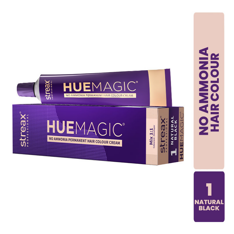 Streax Professional HueMagic Permanent Hair Colour - 1 Natural Black