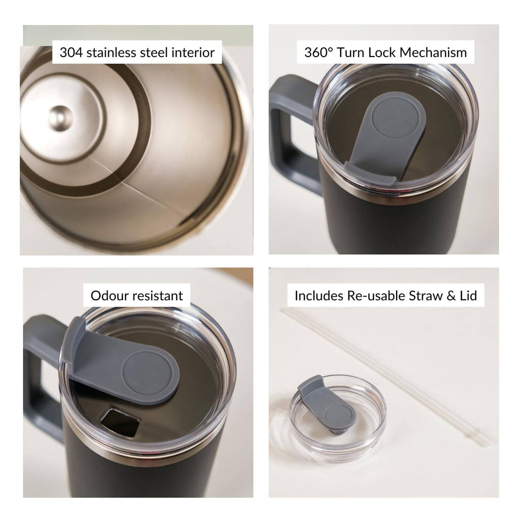 Nestasia Tumbler with Handle Straw & Lid - 1.2L (Black)