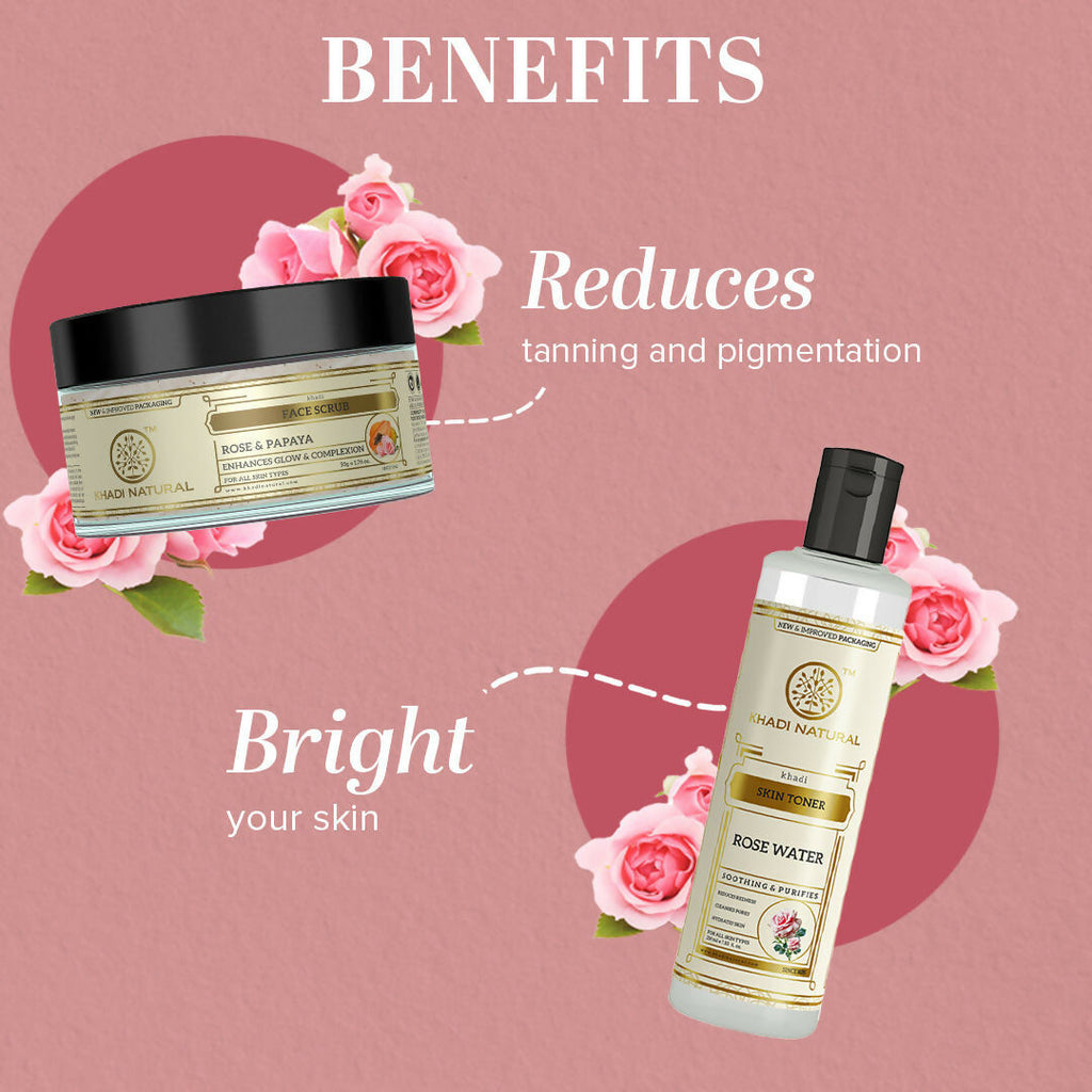 Khadi Natural Rose & Papaya Face Scrub + Rosewater Skin Toner