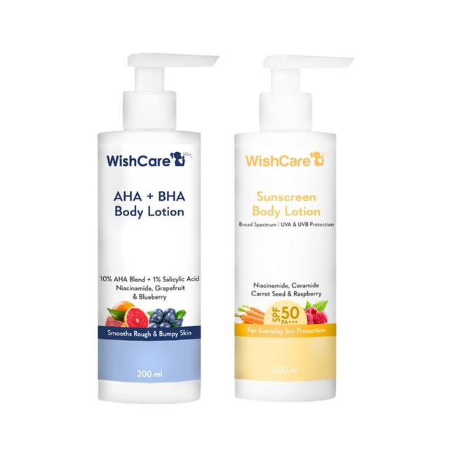Wishcare Detan Combo Sunscreen SPF 50 Broad Spectrum & 10% AHA + 1% BHA Body Lotion Main Image