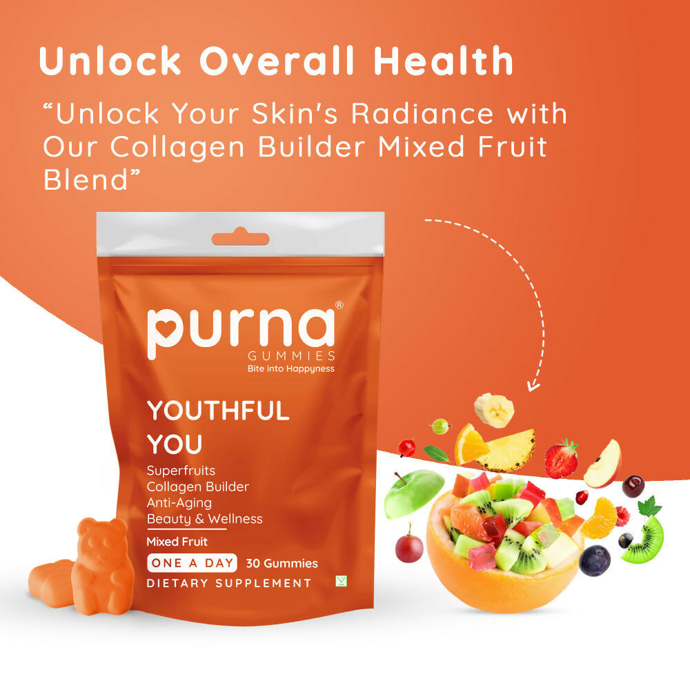Purna Gummies Superfruits Collagen Mixed Fruit Flavour Gummies for Hair and Skin