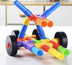 Kipa 90 Pieces Pipe Puzzle, Educational & Intellectual Role Playing Model Construction Blocks with Rolling Wheelbase , Smooth Edged for Kids