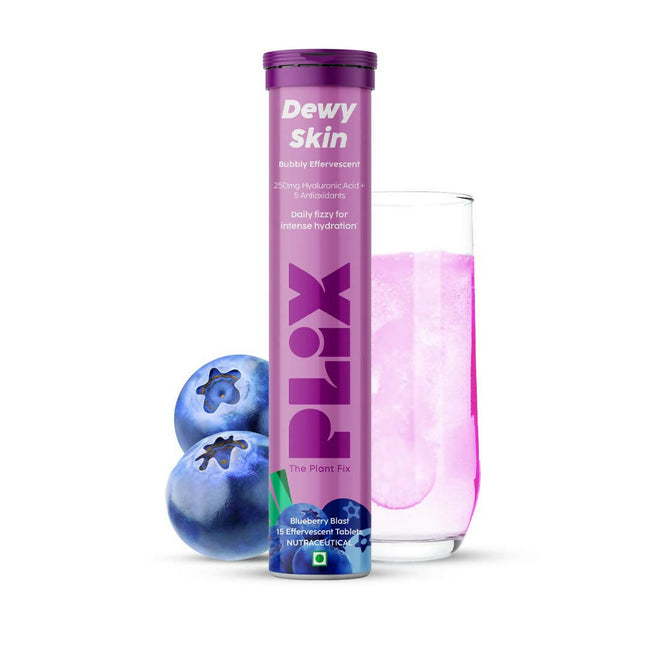 PLIX The Plant Fix Dewy Skin Hyaluronic Acid Effervescent Tablets For Radiant Skin - Blueberry Hover Image