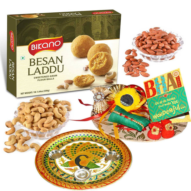 Bikano Besan Laddoo and Dryfruits Rakhi Puja Thali Gift Hover Image