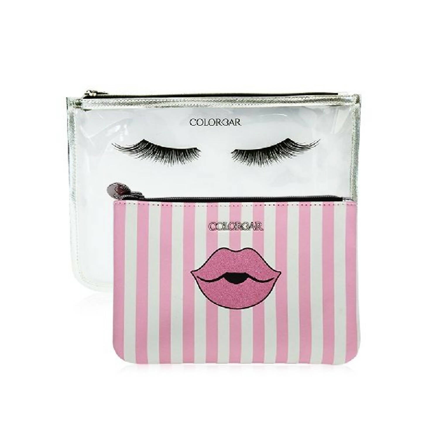 Colorbar Pouch Lips & Lashes Flat Pouches (Set Of Two) - White+Blush Pink