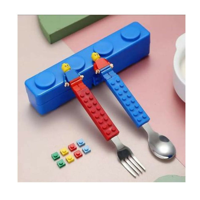 Kelosk Kids Stainless Steel Blocks Cutlery Set, Spoon & Fork Cutlery Set for Kids Stainless Steel Table Spoon Hover Image