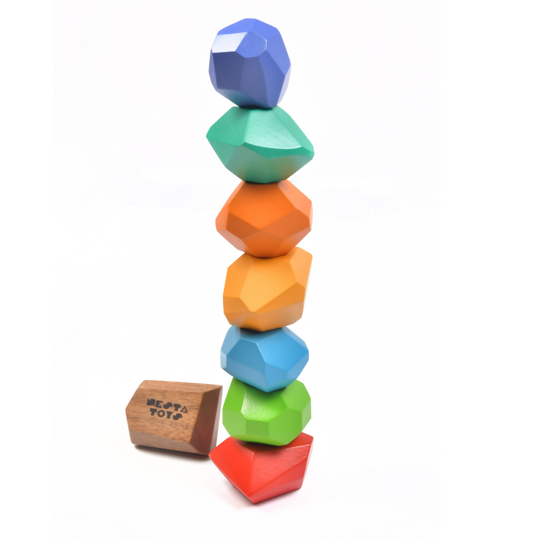 Nesta Toys Wooden Balancing Stones, Rainbow Stacking Toy for Kids, Montessori Toy (8 Pcs)