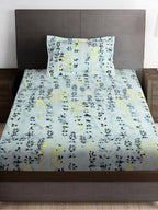 Story@home Arena Grey & Blue Floral Printed 180 TC Bedsheet & Pillow Covers