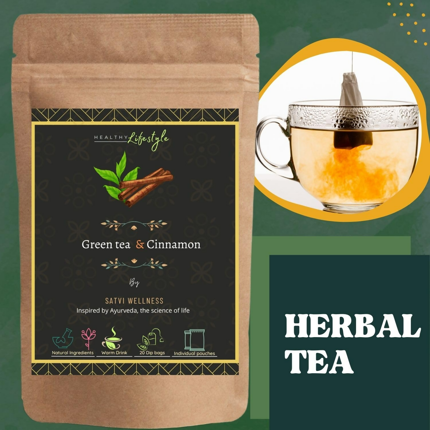 Satvi Wellness Blend Of Green Tea And Cinnamon Tea Bags