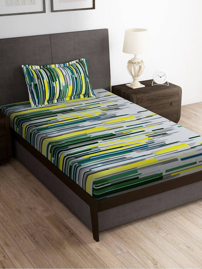 Story@home Arena White & Grey Printed 180 TC Bedsheet & Pillow Covers Main Image