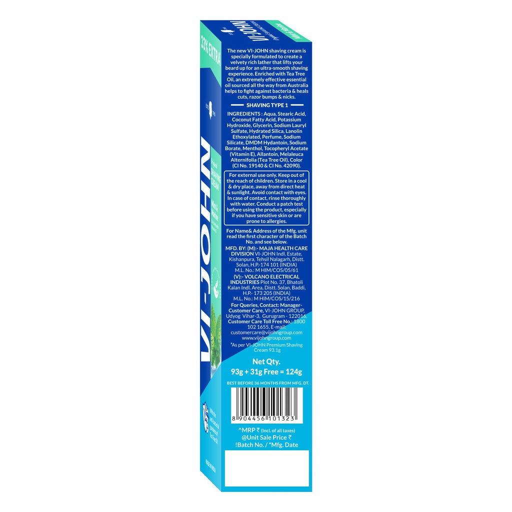 VI-JOHN Dermatologically Tested Vitamin-E enriched Anti Bacterial Mint & Marine Shaving Cream