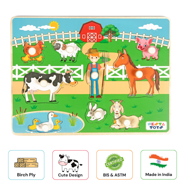 Nesta Toys Wooden Farm Animal Knob Puzzle (8 Pcs) Main Image