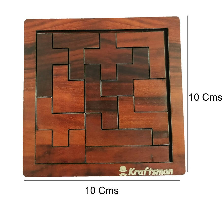 Kraftsman Portable Wooden Tetris Puzzle | 13 Pieces Puzzle Board for Kids and Adults | Travel Pouch Included