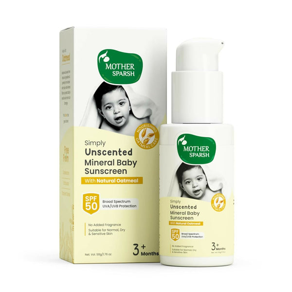 Mother Sparsh Simply Unscented Mineral Baby Sunscreen with Natural Oatmeal, with SPF 50 & UVA/UVB Protection
