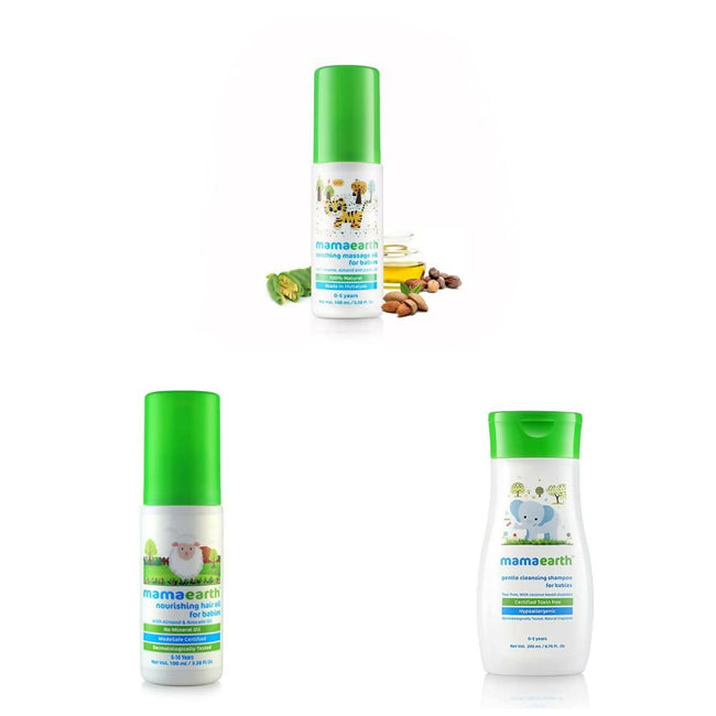 Mamaearth Soothing Massage Oil & Nourishing Hair Oil & Gentle Cleansing Shampoo for Babies Hover Image