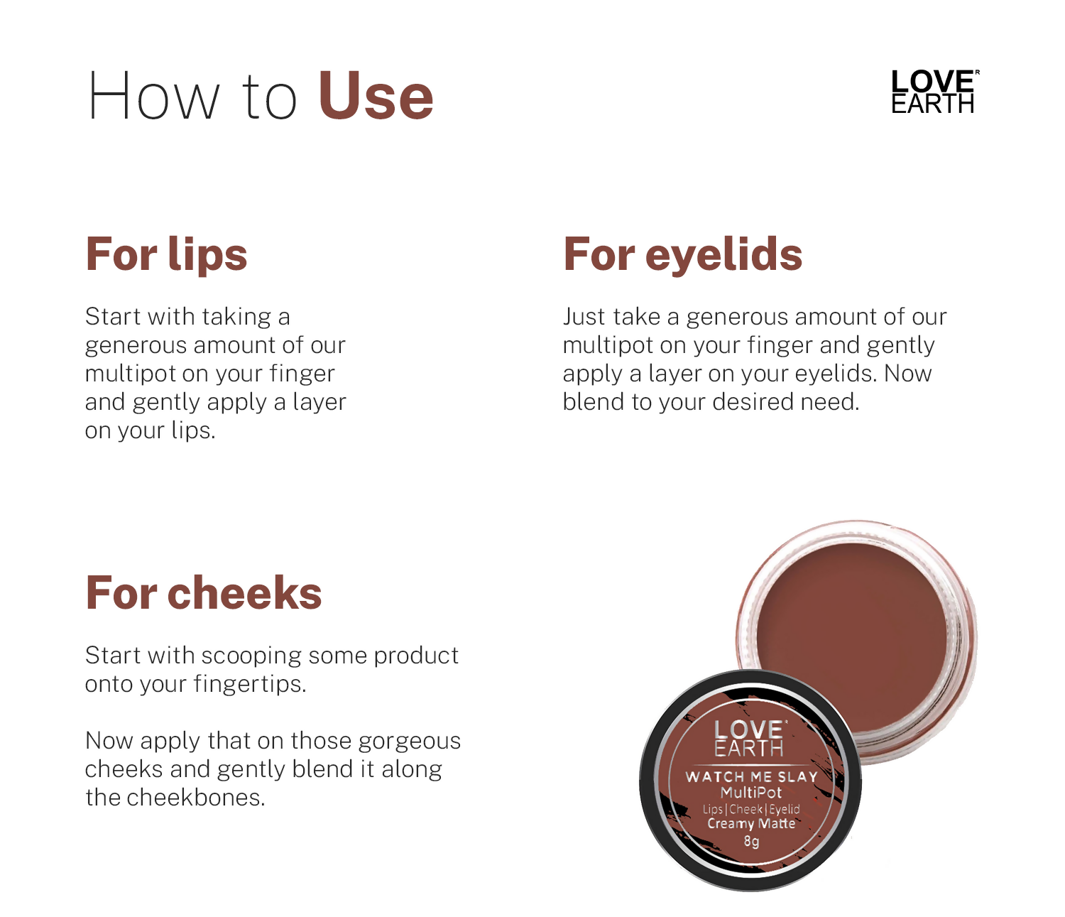 Love Earth Lip Tint & Cheek Tint Multipot Combo (Mauvish Pink & Caramel Brown)