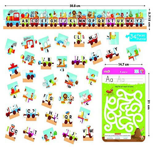 Braintastic Educational Game: Alphabet & Numbers(3-6 yrs)/Write & Wipe Activity Sheets/Kids Toys/34 pcs Free Puzzle