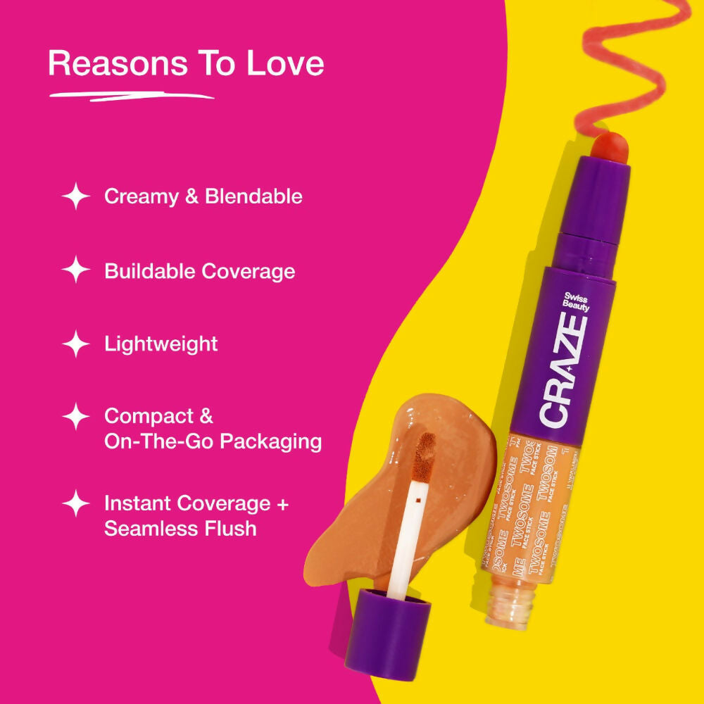 Swiss Beauty Craze Twosome Face Stick 2-In-1 Beauty Wand Concealer and Blush - 2 Light - Rose