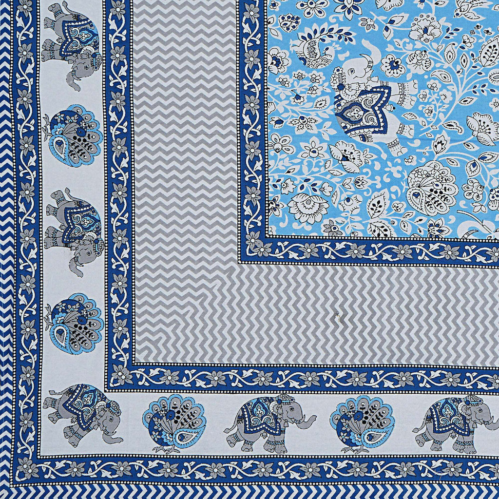 Rudra Bazaar Blue 210 TC Cotton Double King Bedsheet With 2 Pillow Covers