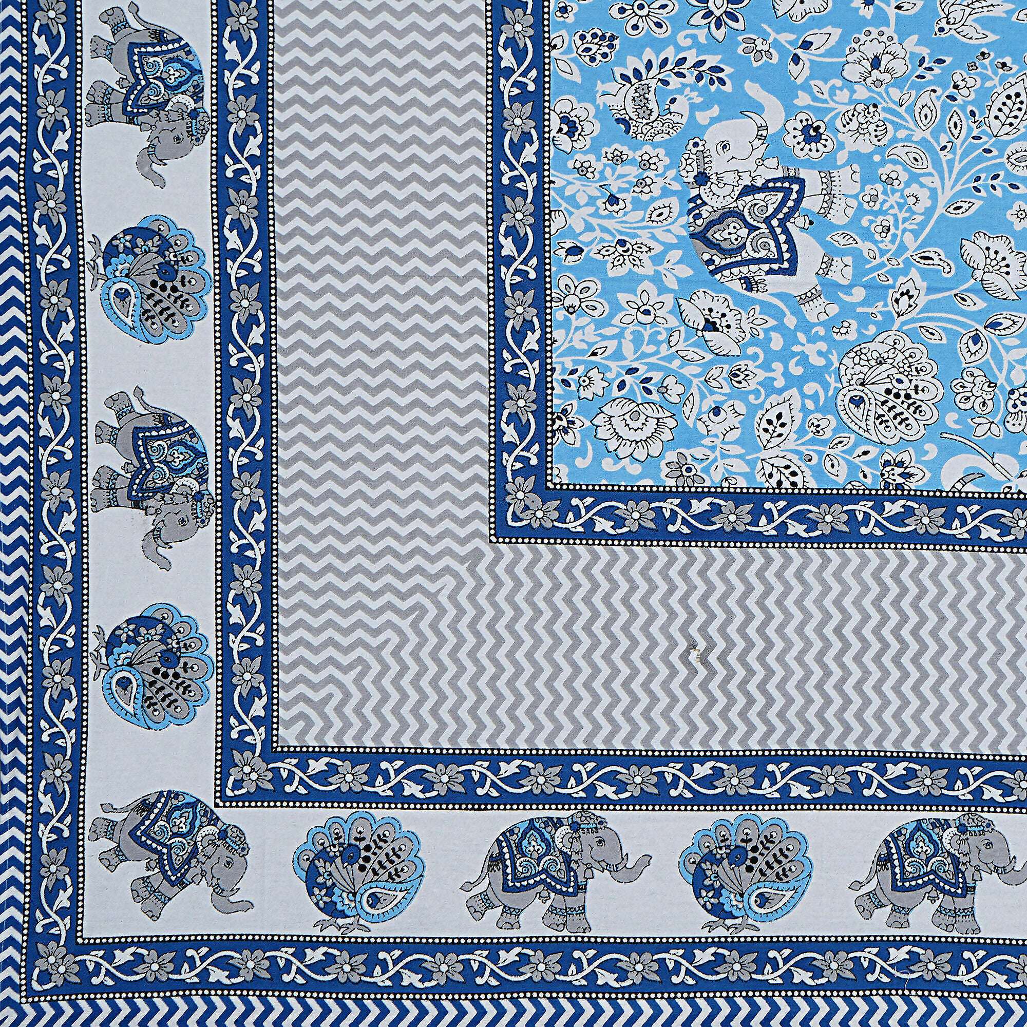 Rudra Bazaar Blue 210 TC Cotton Double King Bedsheet With 2 Pillow Covers