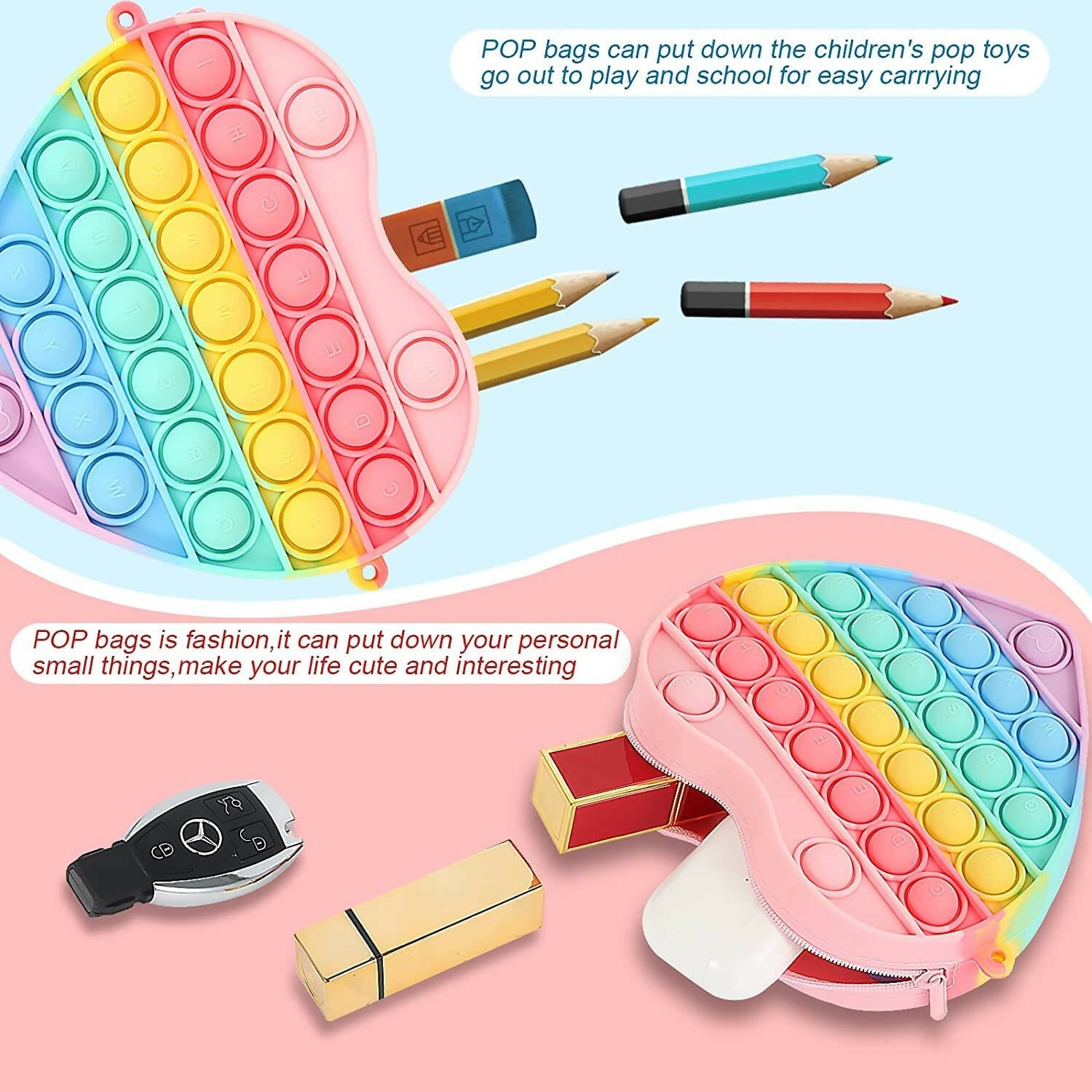 Sardar Ji Ki Dukan Pop It Sling Bag ? Heart Shape Pop It Cross Body Bag For Kids, Birthday Gift For Girls Pouch For Girls (Set 1, Multicolor)