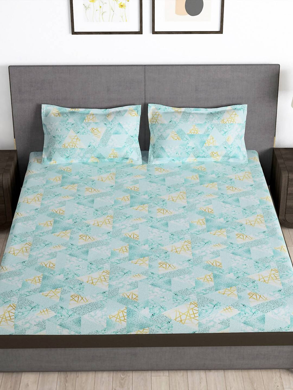 Story@home Blue & Yellow Printed Microfiber 180 TC Bedsheet With Pillow Cover